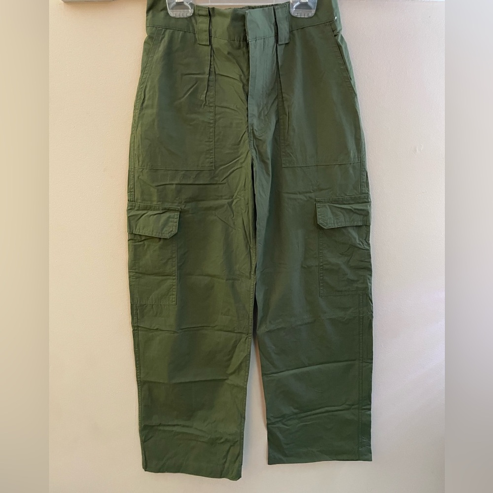 Olive Green Straight High Rise Cargo Pants